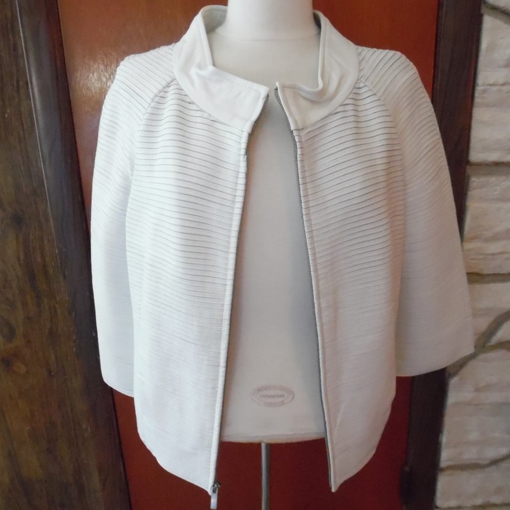White Ribbed Leather Jacket - Picture 2 of 9